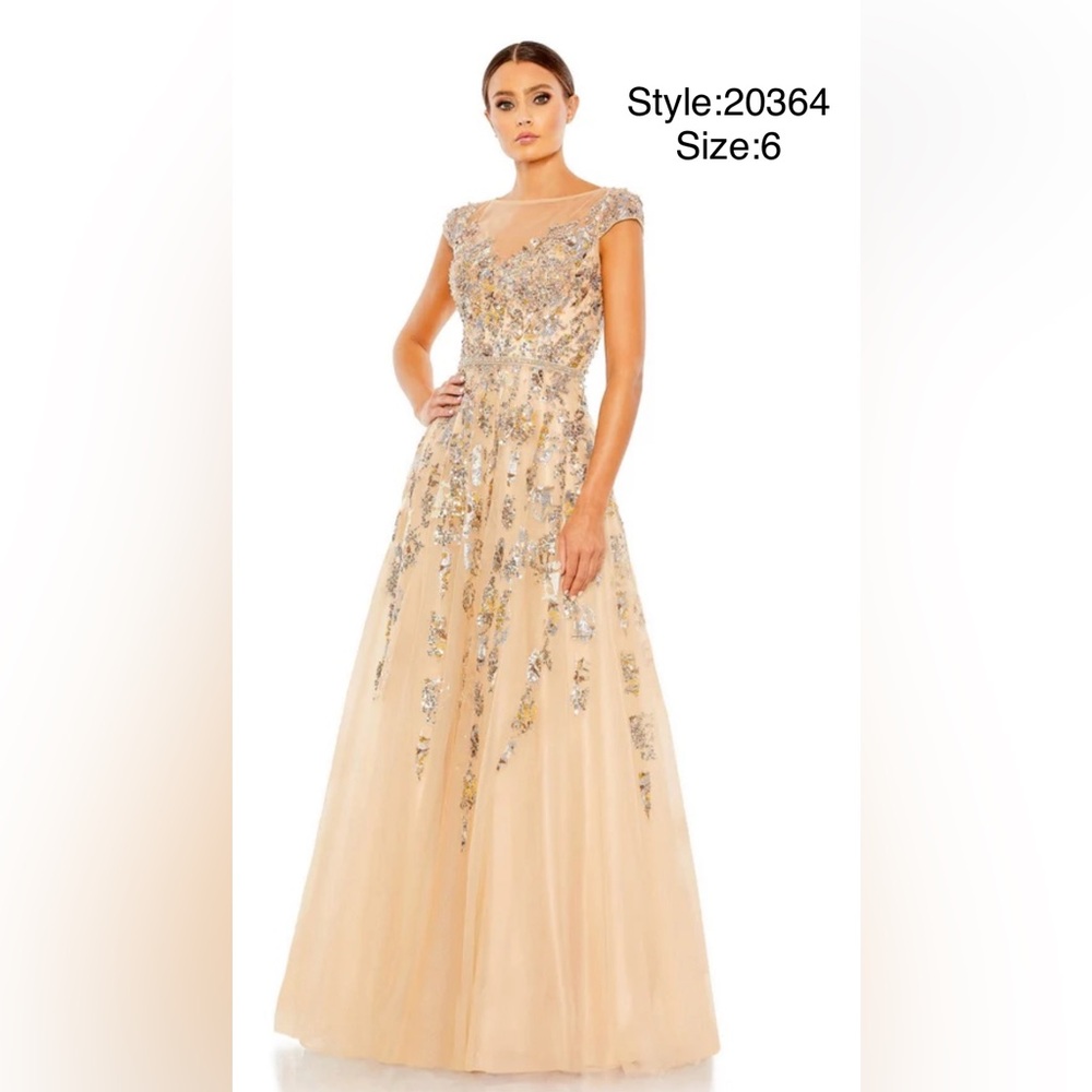Embellished cap sleeve evening gown